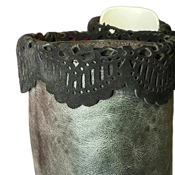 Luzzi Made in Italy Genuine Leather Boots Boho with Velvet like Crotched trim - Picture 5 of 12